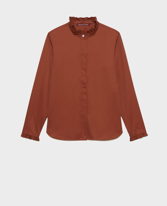 Camisa de algodón cuello subido con volante Tortoise shell