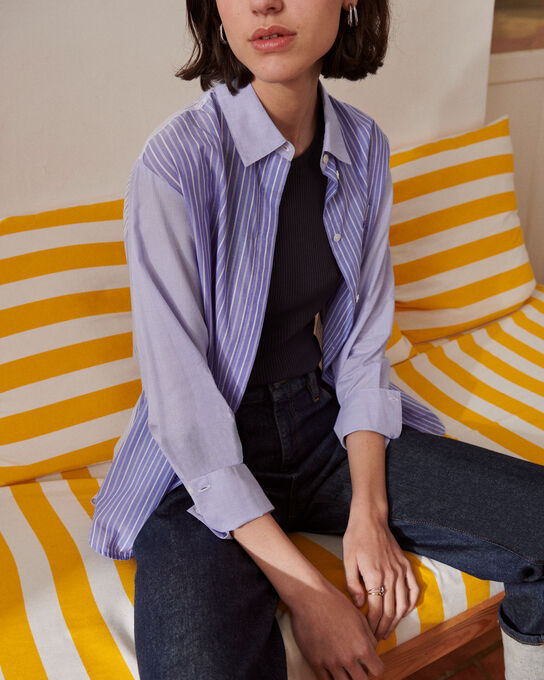 Camisa de algodón con bajo redondeado 0622 BLUE MEDIUM STRIPES