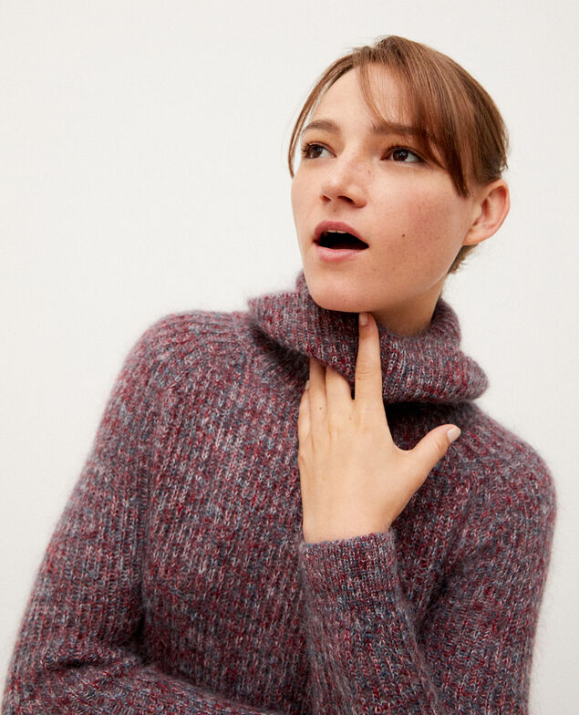 Jersey cuello vuelto con mohair Rio red/ever green/off white