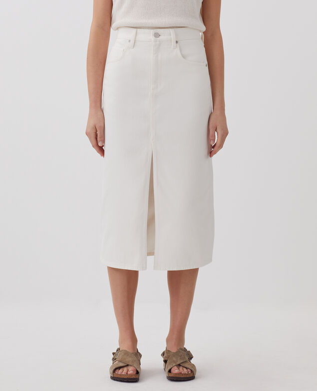 Falda midi en denim H003 white