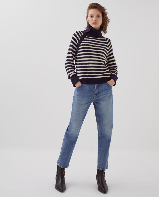Jersey marinero de cuello con botones de lana merino I696 st ecru navy