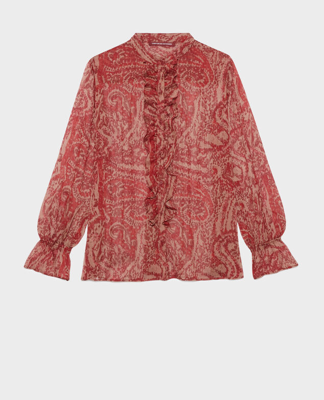 Blusa de manga larga de paño A182 print ikat wine 3wbl149p10