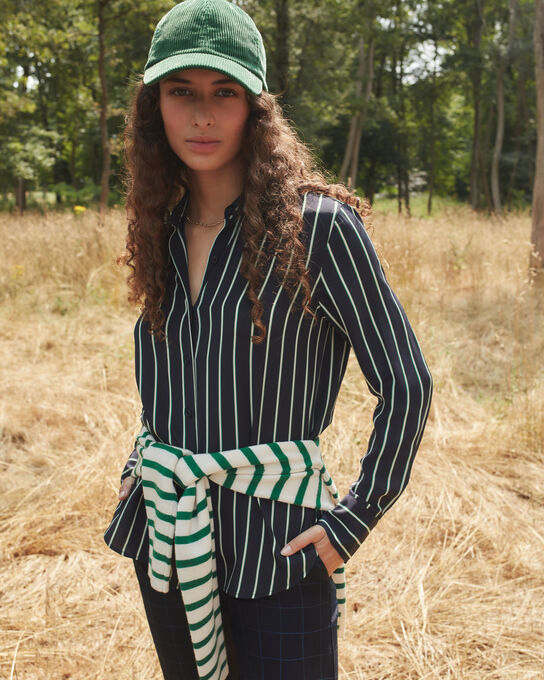 SYBILLE - Camisa de seda A696 STRIPES NAVY
