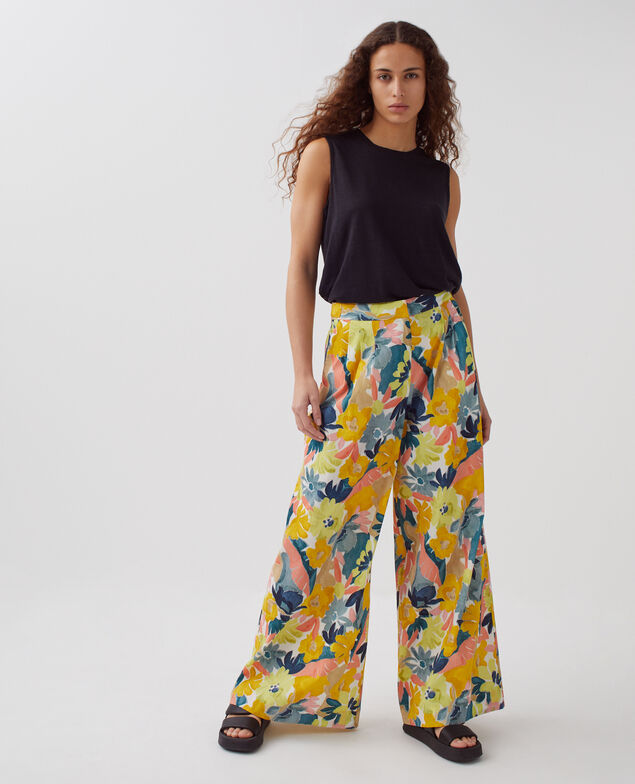 YVONNE - Pantalón amplio de algodón 0430 palmeraie yellow