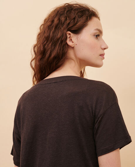 SARAH - Camiseta de lino con cuello de pico Mole Locmelar