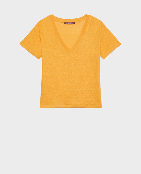 SARAH - Camiseta de lino con cuello de pico 23 orange Locmelar