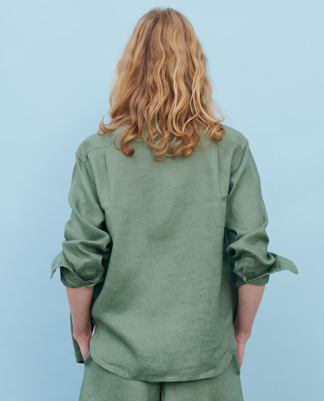 Camisa de lino sin cuello 52 green