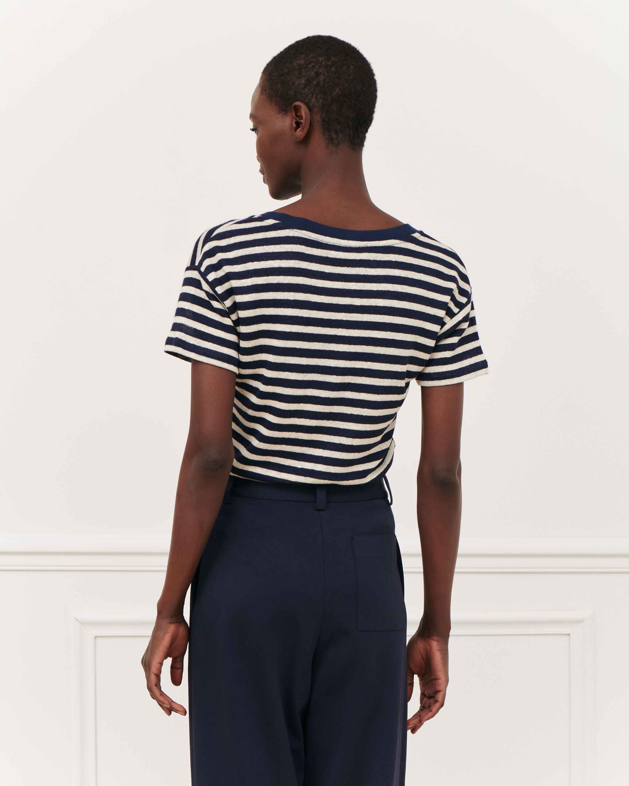 SARAH - Camiseta de lino con cuello de pico 123 stripes heather 2ste620f05