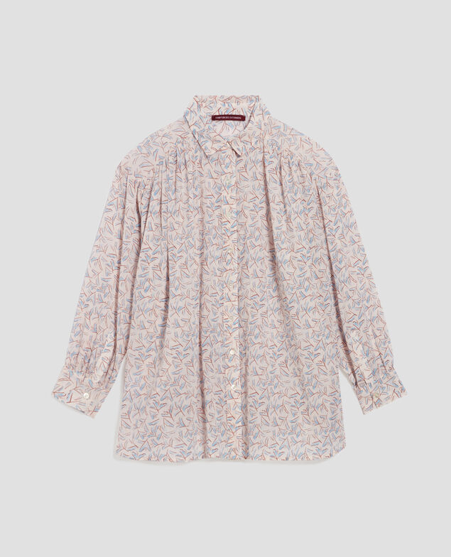 Blusa de algodón plisado H613 fleurette blue