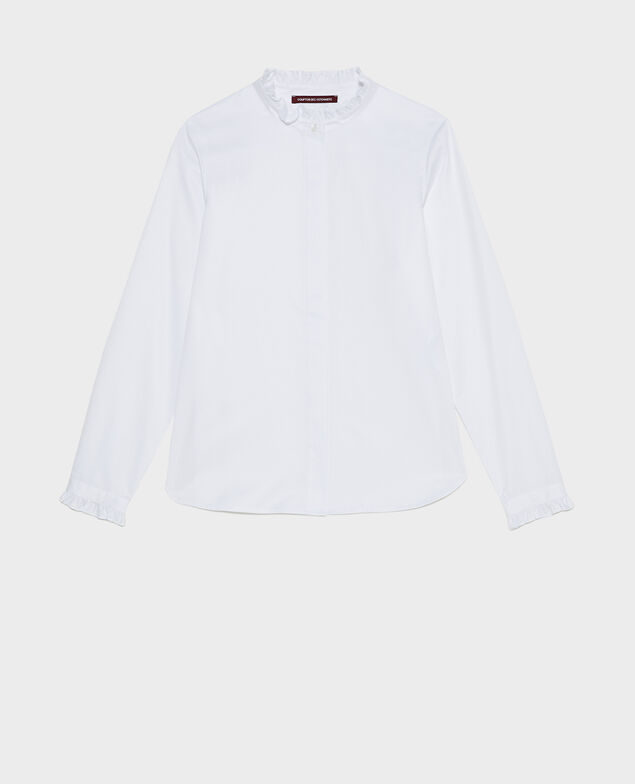 Camisa de algodón cuello subido con volante Brilliant white
