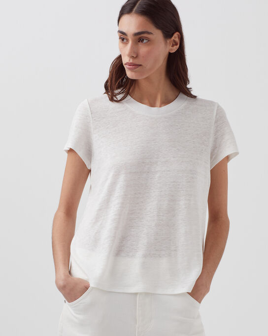 AMANDINE -  Camiseta con cuello redondo de lino H001 BRILLANT WHITE