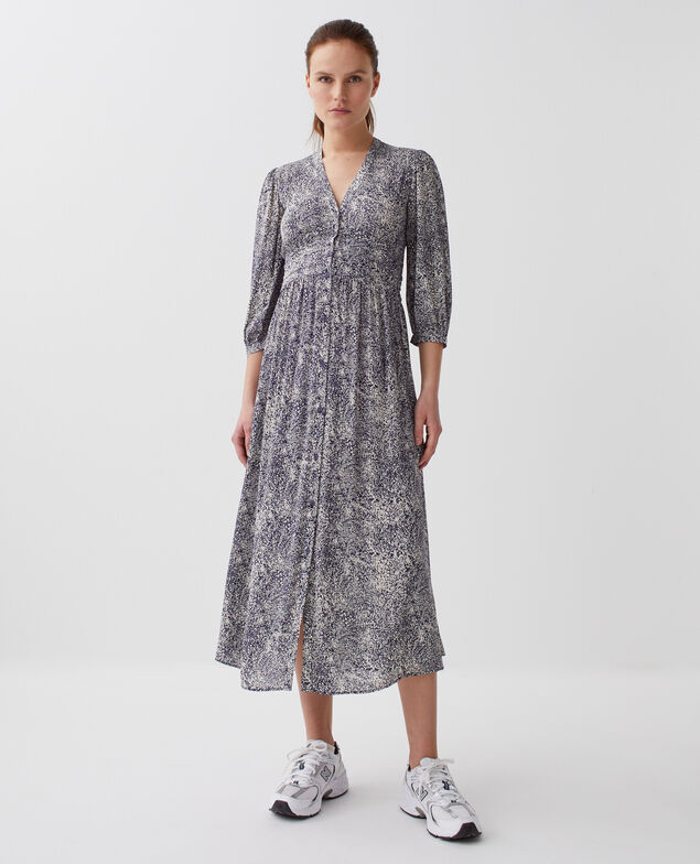 Vestido largo fluido H690 micro fl navy
