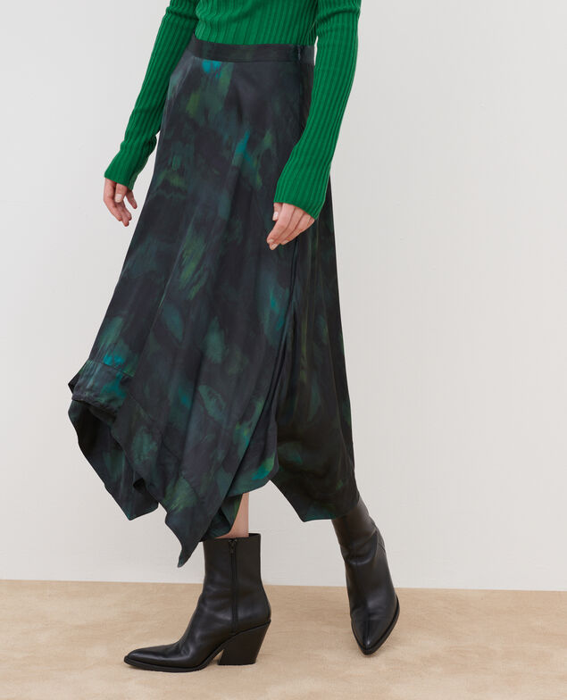 Falda larga fluida A581 print bolero green