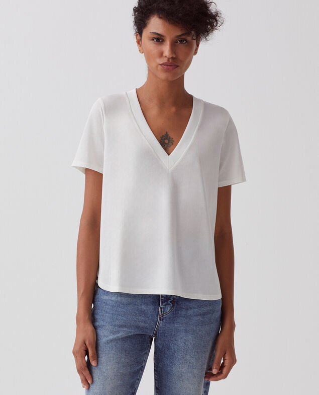 LEA - Camiseta de algodón con cuello de pico H003 white