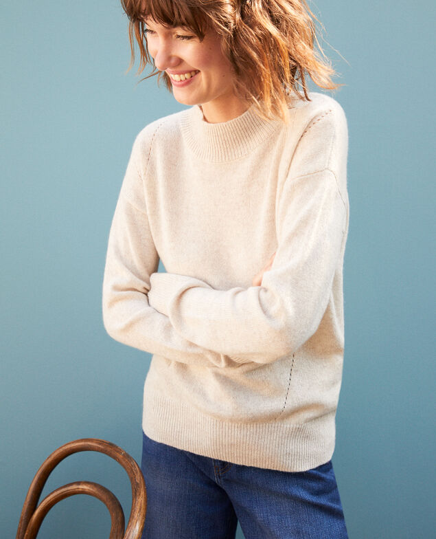 Jersey de cachemir con cuello subido  Beige