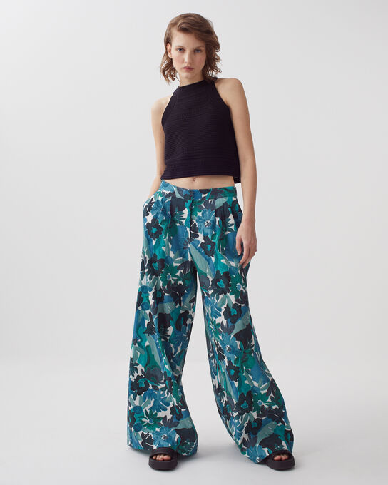 YVONNE - Pantalón amplio de algodón 0522 PALMERAIE GREEN