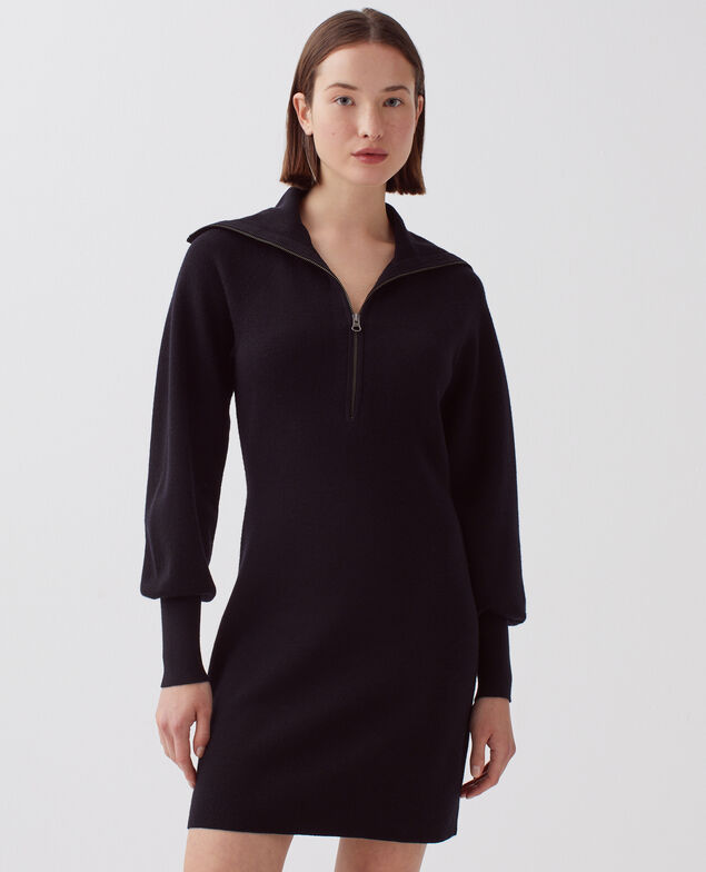 Vestido corto con cremallera de lana merino H091 black beauty