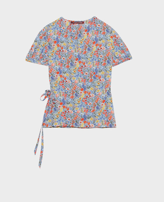 Parte superior estampada con escote cruzado PRAIRIE BLUE HERON