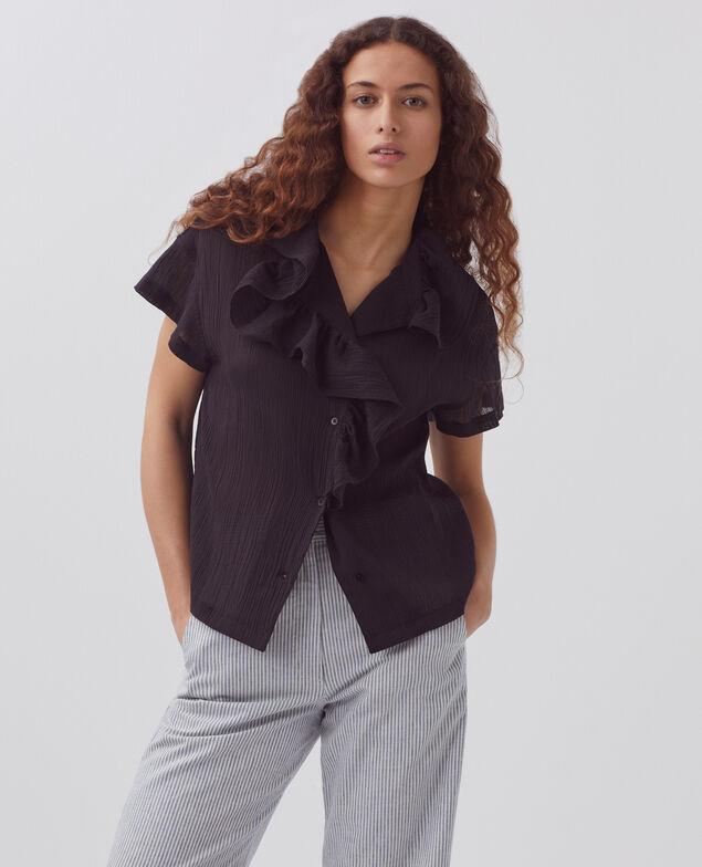 Blusa con volantes de algodón plisado H091 black beauty