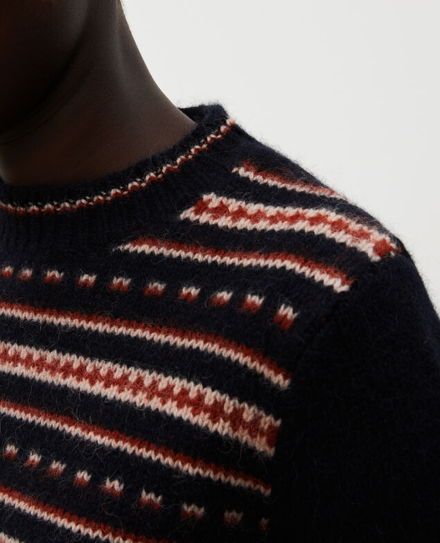 Jersey jacquard sin mangas de lana alpaca con cuello redondo Black brandy lighttaupe jacquard