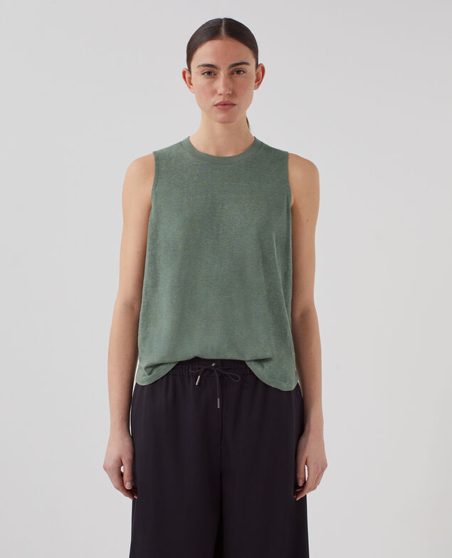 MARCELLE - Camiseta de lino sin mangas U570 olive