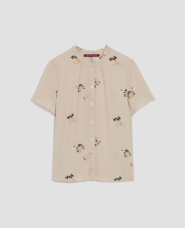 Camisa fluida de manga corta J311 fl bouquet beige