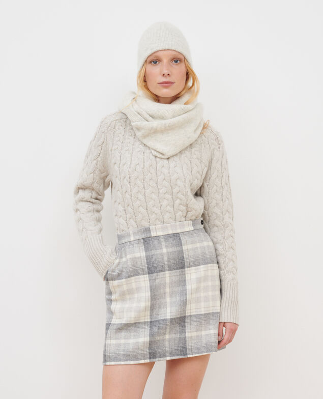 Falda corta de lana mezclada A003 white check