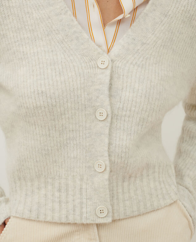 Cárdigan de alpaca mezclada A009 white knit