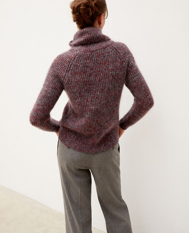 Jersey cuello vuelto con mohair Rio red/ever green/off white