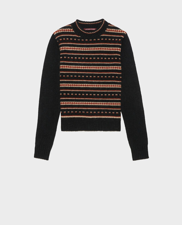 Jersey jacquard sin mangas de lana alpaca con cuello redondo Black brandy lighttaupe jacquard