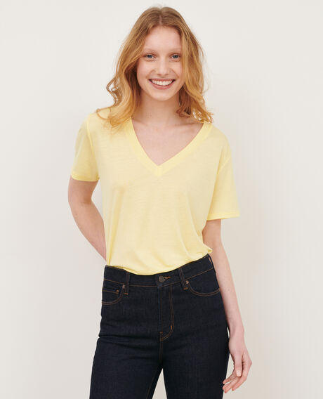 LÉA - Camiseta fluida con cuello de pico 41 yellow Paberne