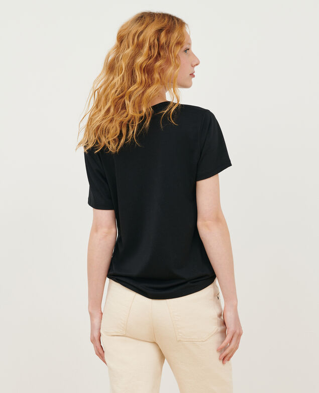 LÉA - Camiseta fluida con cuello de pico Black beauty Paberne