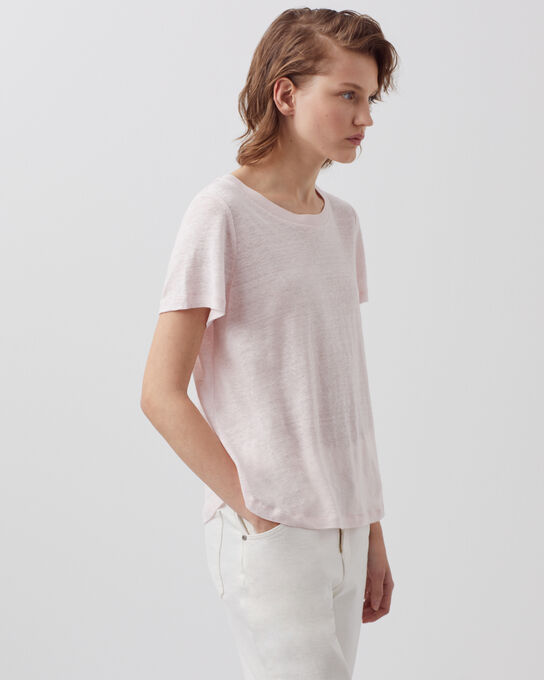 AMANDINE - Camiseta con cuello redondo de lino 0100 PINK MARSHMALLOW