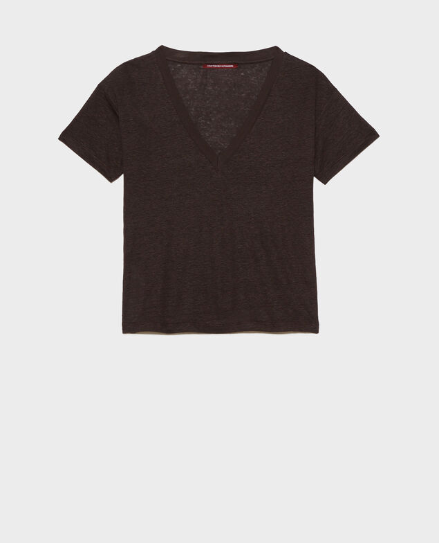 SARAH - Camiseta de lino con cuello de pico Mole