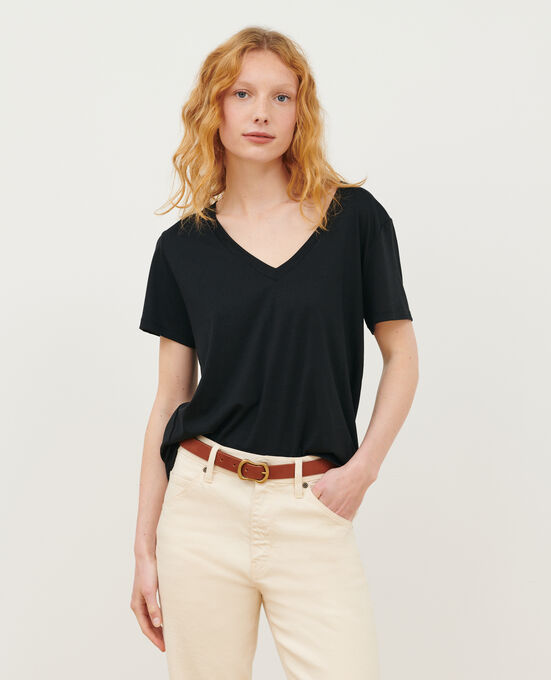 LÉA - Camiseta fluida con cuello de pico BLACK BEAUTY