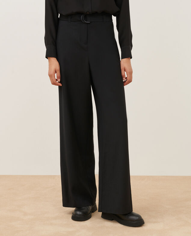 YVONNE - Pantalón amplio de lana y cachemira 8853 09 black