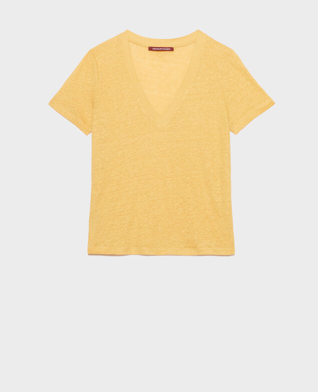SARAH - Camiseta de lino con cuello de pico