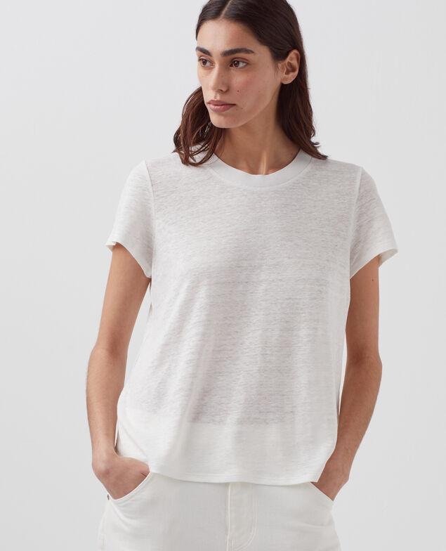 AMANDINE -  Camiseta con cuello redondo de lino H001 brillant white