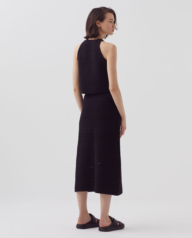 Falda midi de crochet de algodón H091 black beauty