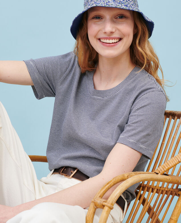 Camiseta de algodón con cuello redondo 121 stripes navy