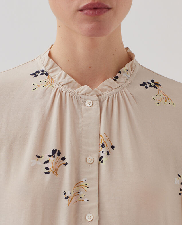Camisa fluida de manga corta J311 fl bouquet beige