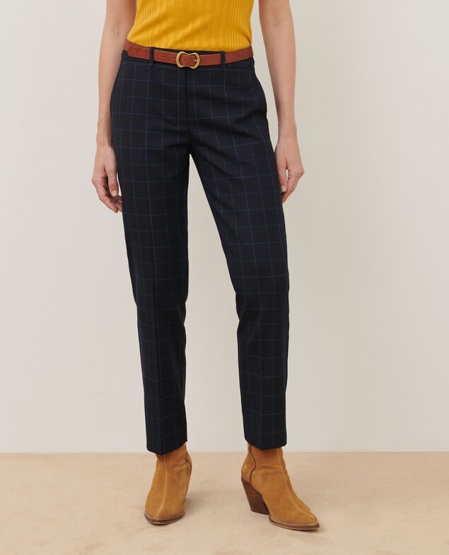 MARGUERITE - Pantalón cigarette de lana A694 navy check