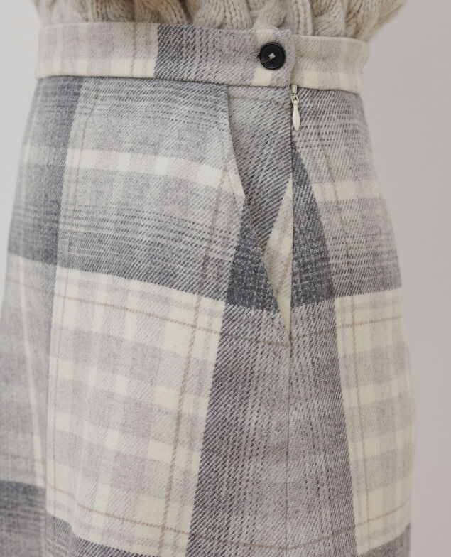 Falda corta de lana mezclada A003 white check
