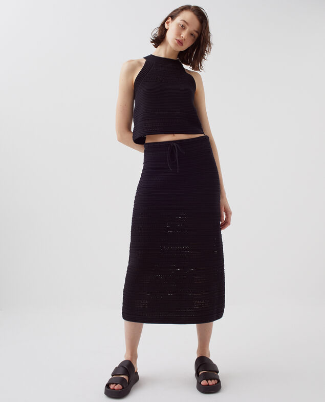 Falda midi de crochet de algodón H091 black beauty
