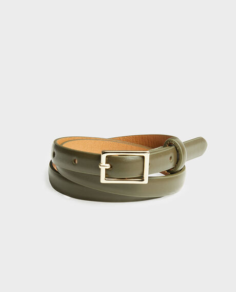  Cinturón fino de cuero con hebilla rectangular Military green Meillard