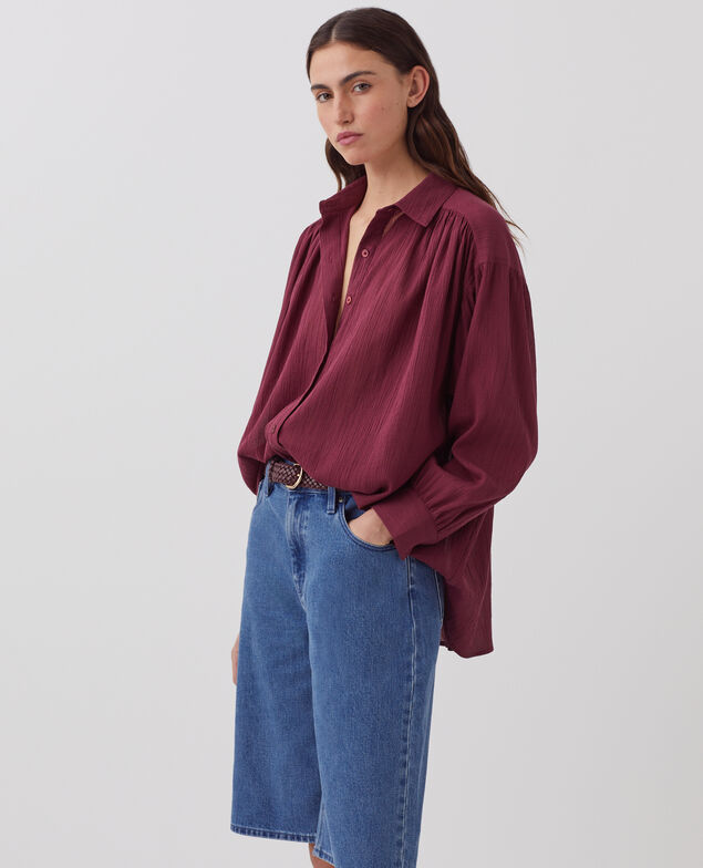 Blusa de algodón plisado J750 burgundy