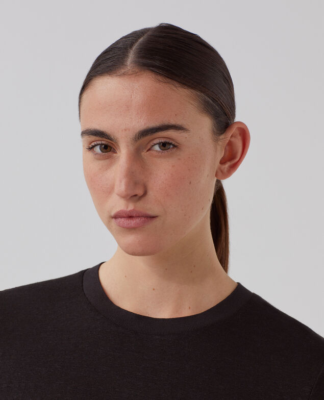 AMANDINE - Camiseta con cuello redondo de lino H091 black beauty