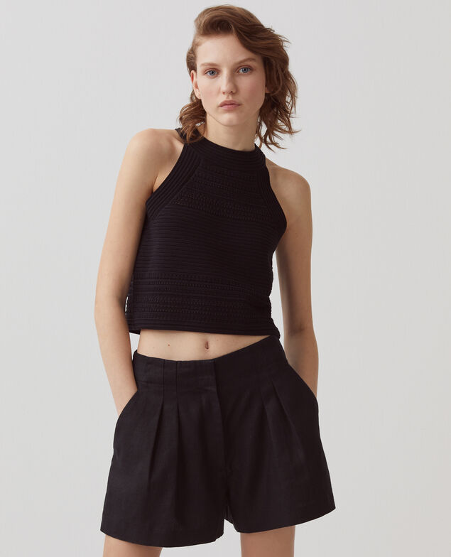Short de lino con pinzas H091 black beauty