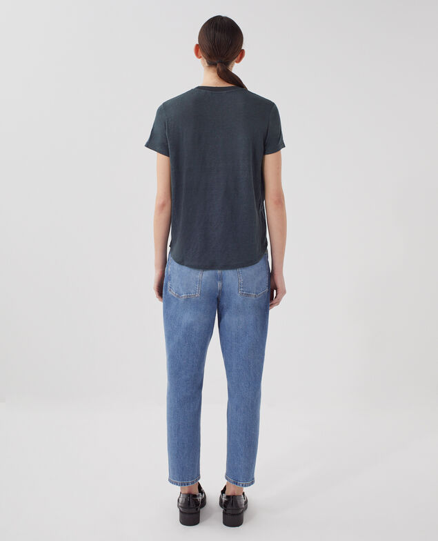 AMANDINE - Camiseta con cuello redondo de lino J690 blueberry