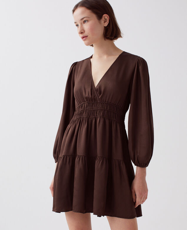 Vestido corto fluido I390 coffee bean